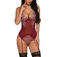 thumbnail image 1 of Gibobby Lencería sexy para mujer Lencería para mujer con encaje frontal abierto, ropa de dormir halter Nighty(Vino, M), 1 of 5