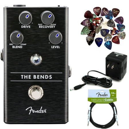 Fender The Bends Compressor Pedal Bundle with Power Supply, Fender Instrument Cable, and Pick