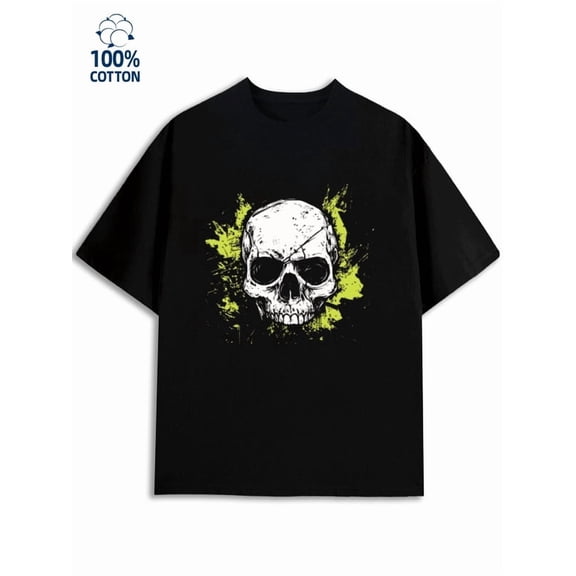 Greenink Skull Splash Tee men's skeleton 180G 100% Cotton black idk 3d Casual Unisex Shirt Printed tshirts Unique Design Unisex Shirt Graphic tshirts Original Unisex Shirt Cotton tshirts