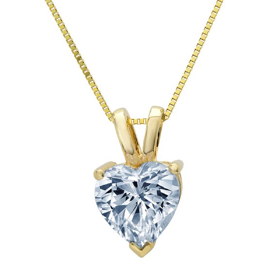 2.0 ct Brilliant Heart Cut Solitaire Natural Swiss Blue Topaz 14k Yellow Gold Pendant with 18" Chain