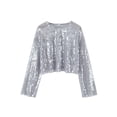 thumbnail image 2 of Round Neck Sequin Drop Shoulder Top for Women Silver Small, 2 of 4