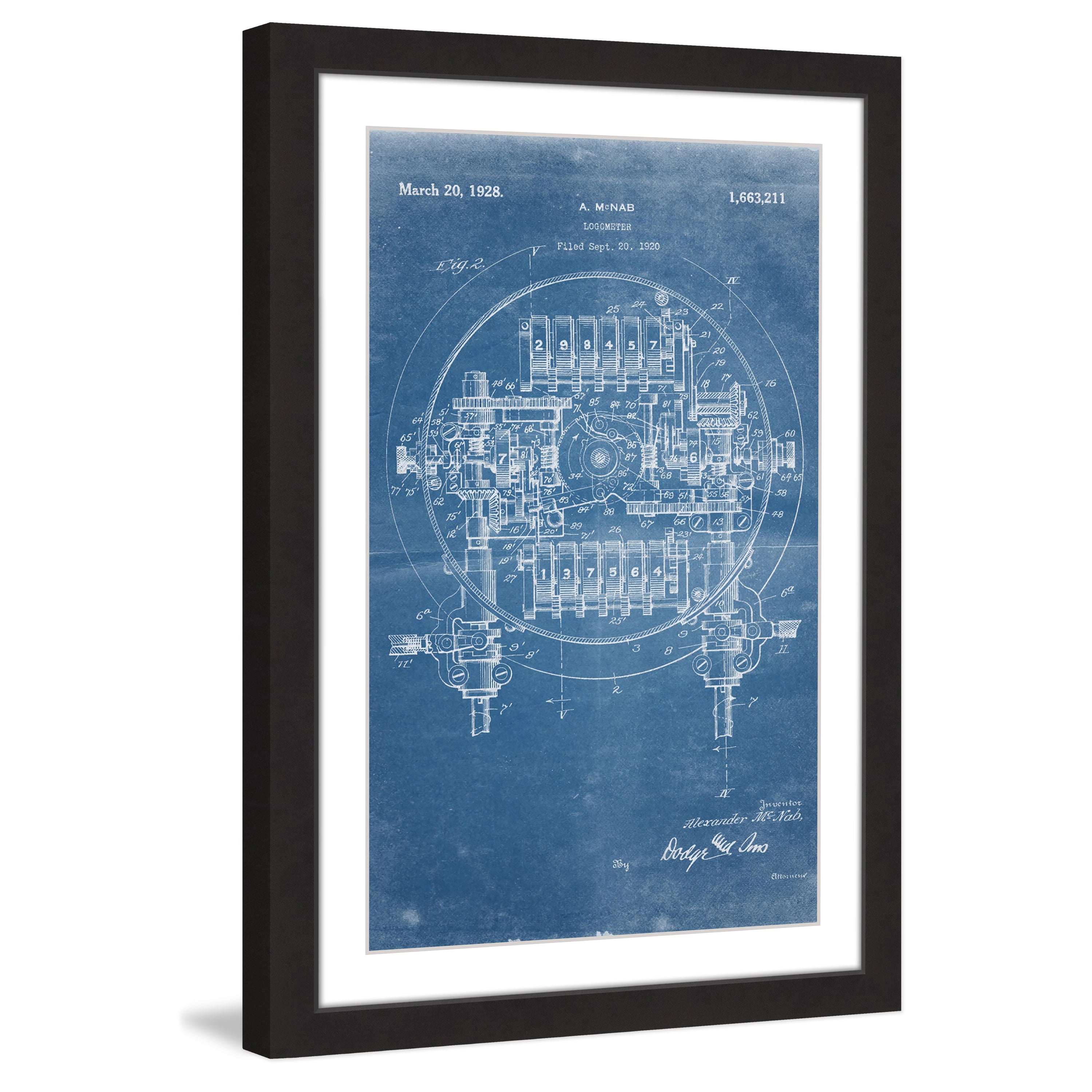 "Logometer 1920 Blueprint" Framed Painting Print