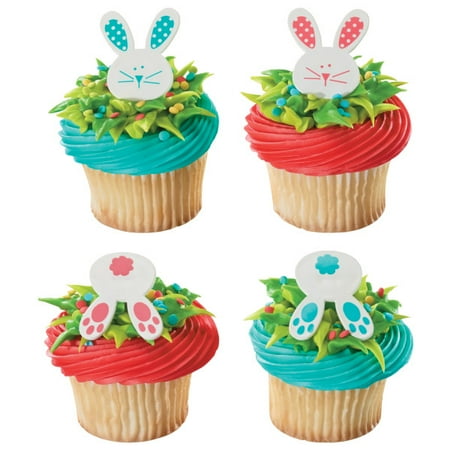 Pin The Tail On The Bunny - 12 Easter Bunny And Tails Cupcake Cake Rings Birthday Party Favors Cake Toppers