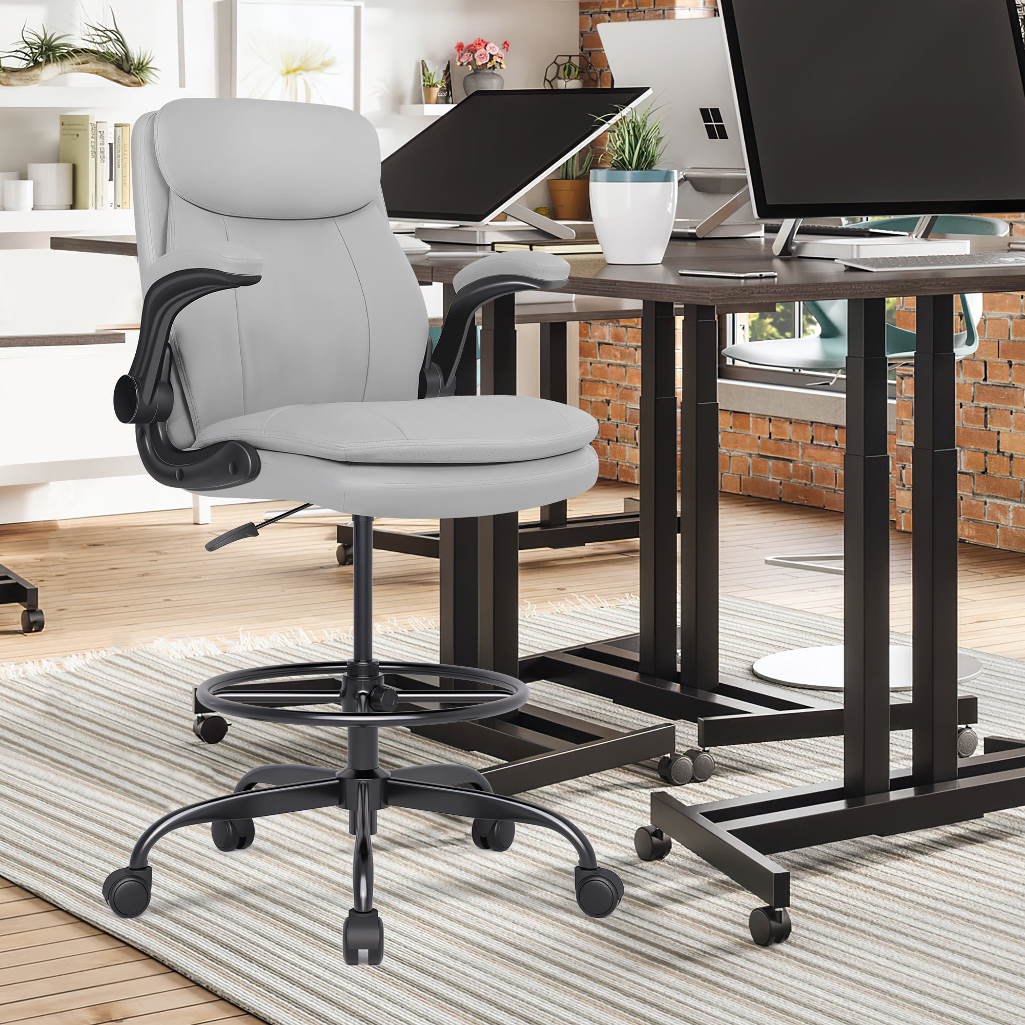 Misolant Tall Office Chair, Drafting Chair for Standing Desk, Executive Chair with Adjustable Height and Flip-up Armrest, Leather Drafting Chair, High Office Chair for Counter Height Desk