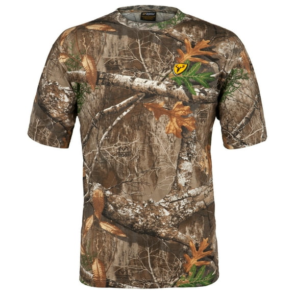 Blocker Outdoors Shield Series Fused Cotton Short-Sleeve Shirt, Camo Hunting Clothes for Men (Realtree Edge, Medium)