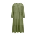 thumbnail image 3 of IROINNID Rollbacks Long Sleeve Dress for Women Fall Dress Full-Length Empire Dress Loose V-Neck Long Sleeve Comfy Solid Button Dresses,Green, 3 of 5