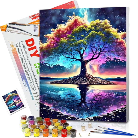 JYLMOOD Paint by Numbers Kit for Adults Beginner with Wooden Frame, Easy DIY Colorful Tree Oil Painting Kits On Canvas for Gift Home Wall Decor 12x16 Inch