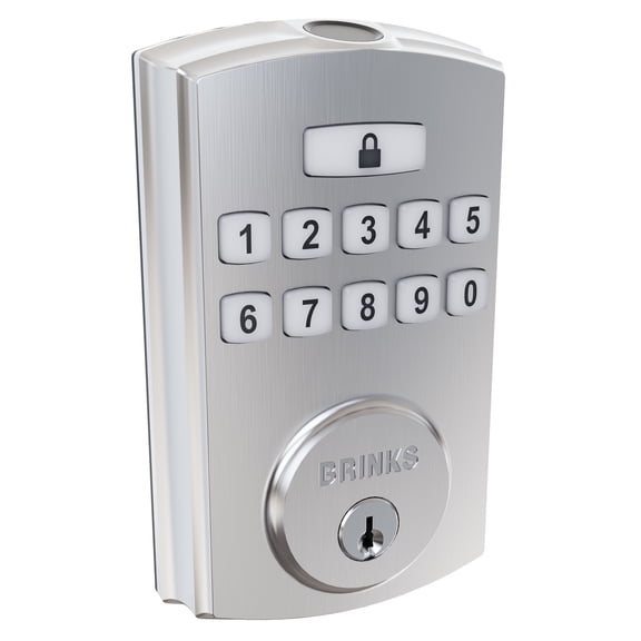 Open Box Brinks Electronic Fingerprint/Keypad Deadbolt with Pro-Guard, Transitional, Satin Nickel