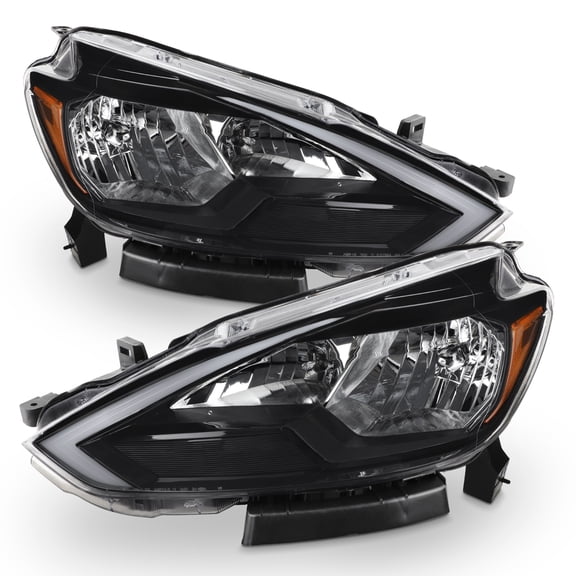 AKKON - Fits 2016-2019 Sentra LED Tube DRL Running Switchback Turn Signal [Halogen Type] Black Headlight Pair Left Right