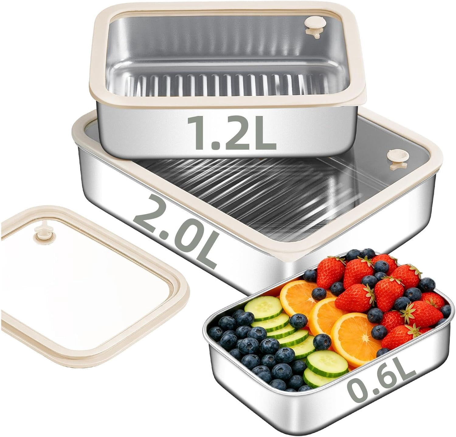 3-Pack Extra Thick 304 Stainless Steel Storage Containers Set, Non-Stick Bottom Food Storage Boxes with Airtight Glass Silicone Lids, Stackable Kitchen Organizers for Meal Prep & Pantry Storage