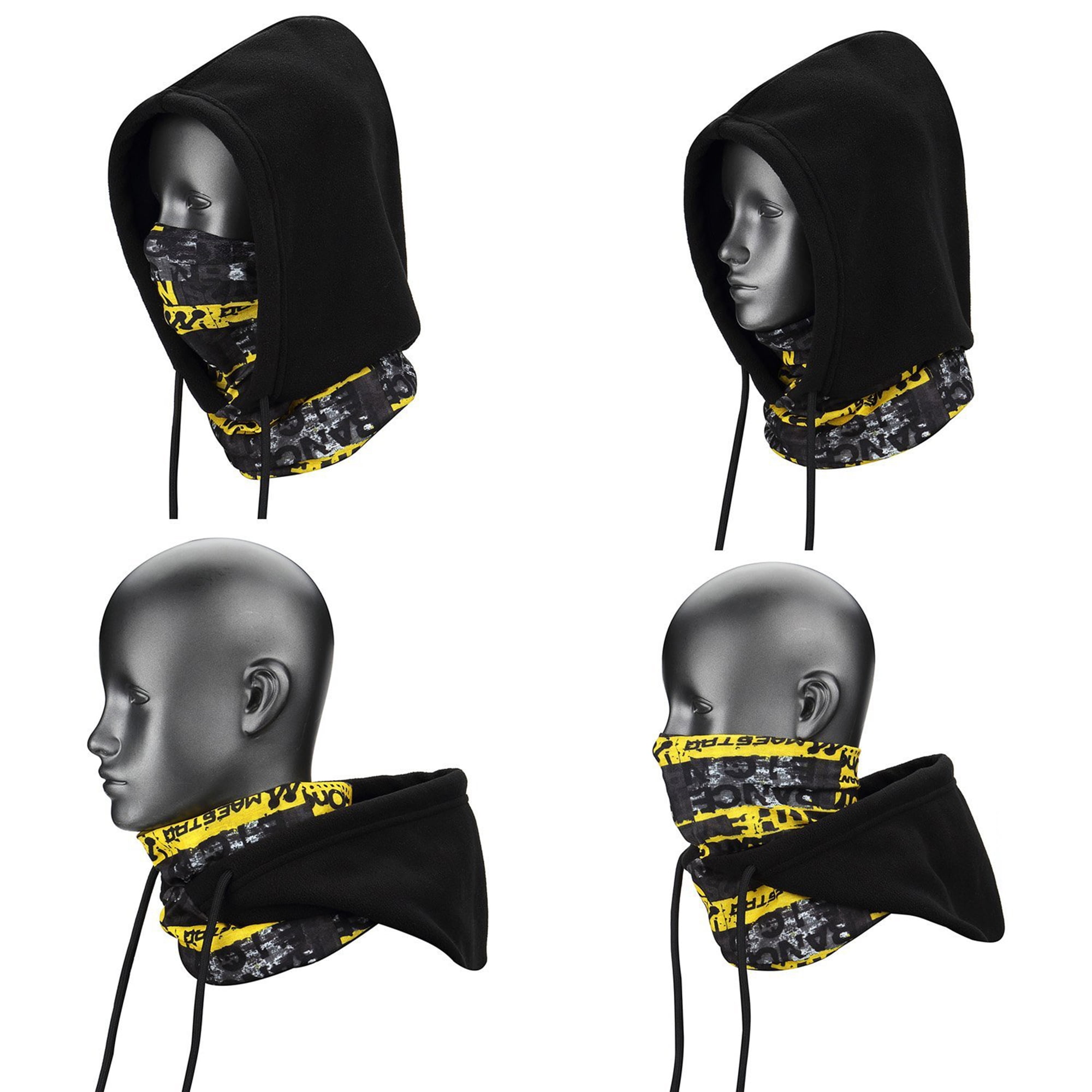 WEANAS 4 in 1 Face Cover Hood Mask Balaclava Fleece Hat Thermal Warm Wind Proof, Neck Warmers (Black) by Weanas