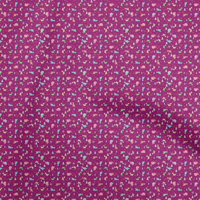 oneOone Viscose Chiffon Dark Magenta Fabric Colorful Dinosaur Cartoon Sewing Craft Projects Fabric Prints By Yard 42 Inch Wide