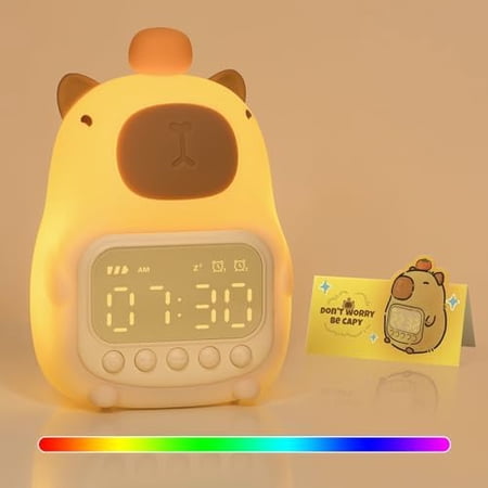 Capybara Alarm Clock with Night Light for Kids, 7 RGB Color Cute Alarm Clocks for Bedrooms Ok to