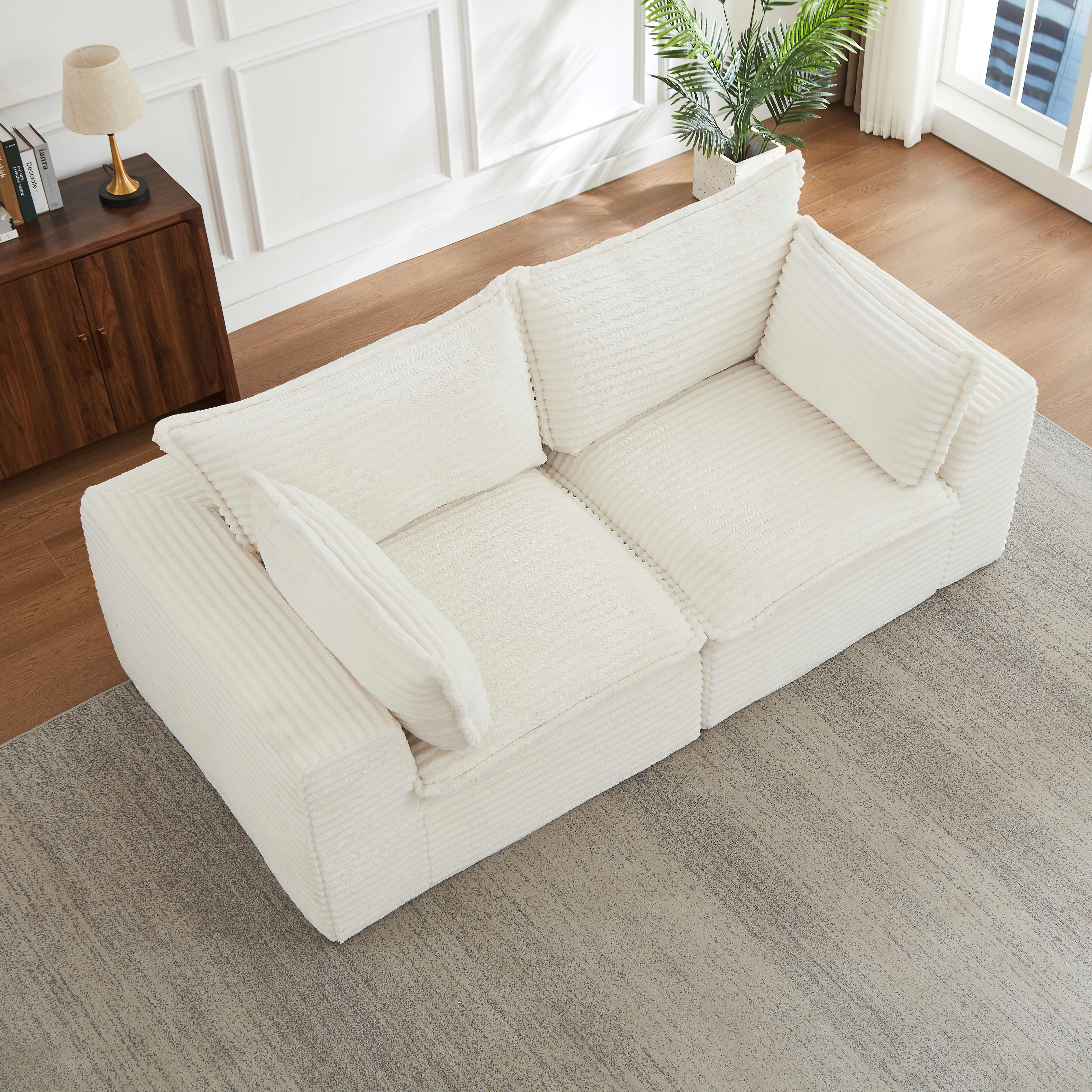 MAYEERTY Corduroy Boneless Loveseat, Soft Tufted Cloud Sectional Couches for Living Room, White