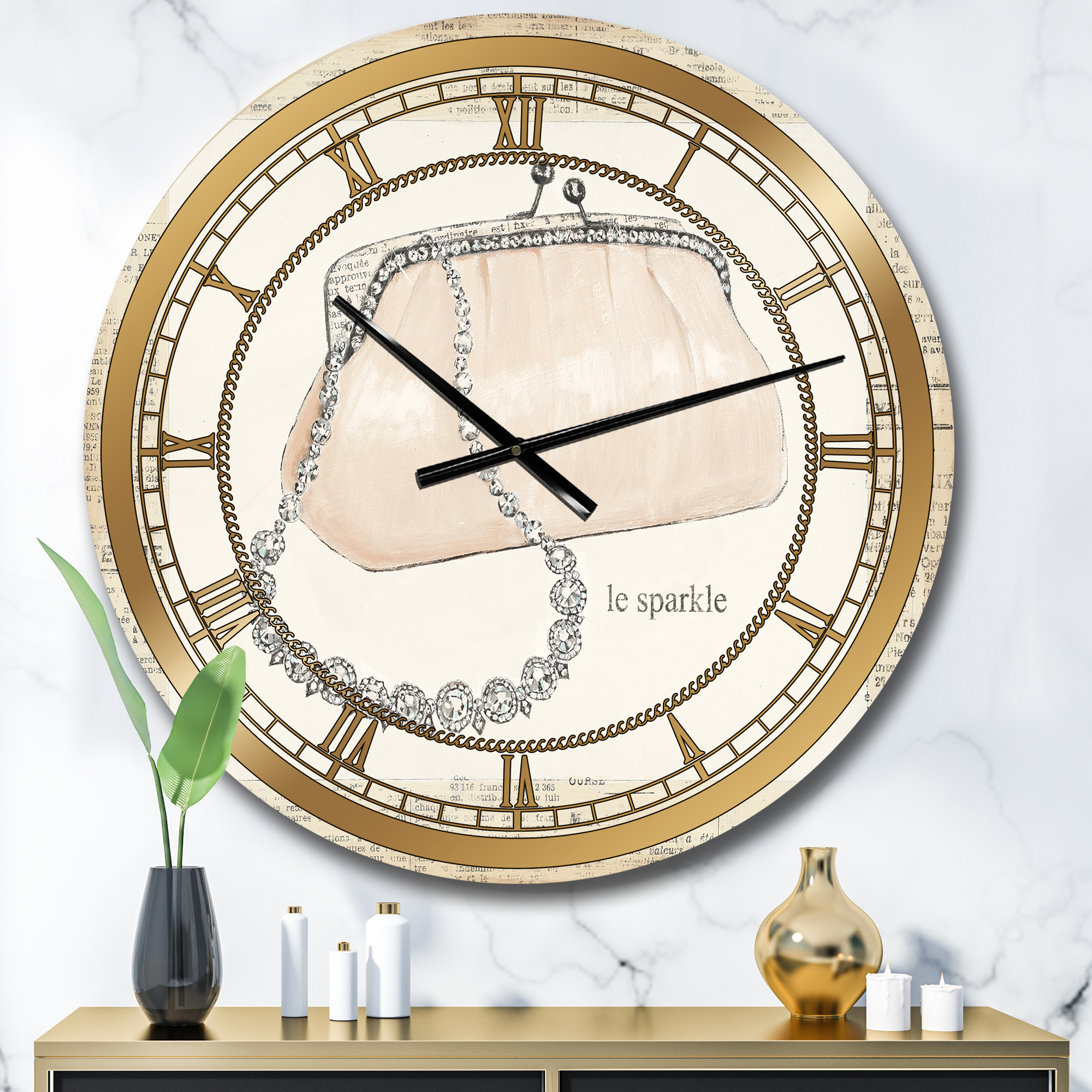 Designart 'Glamorous Sparkle Purse I' Glam Wall Clock