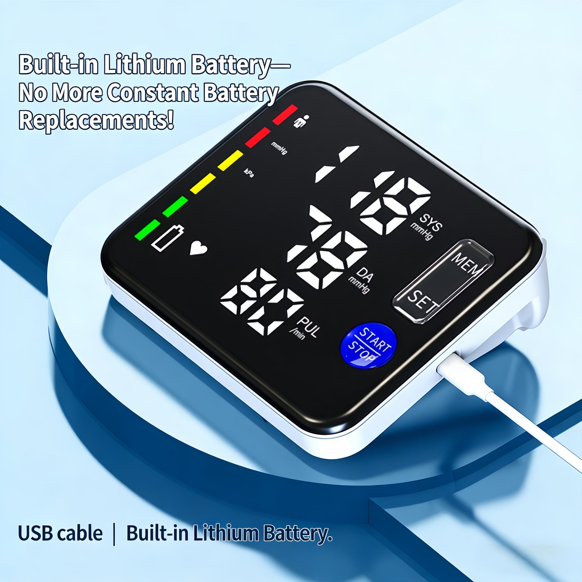 Upper Arm Blood Pressure Monitor, Equipped with 22-42cm Cuff, Rechargeable Automatic Digital BP Monitor with Dual-User Mode, 120 Reading Memory and Voice Broadcast, for Home Use
