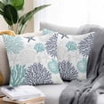 thumbnail image 2 of Teal Navy Blue Coastal Throw Pillow Covers 18x18 Inch Set of 2, Summer Beach Coral Shell Ocean Waterproof Outdoor Pillow Covers, Decorative Cushion Pillowcases for Couch, Sofa, Bed, Garden, Patio, 2 of 9