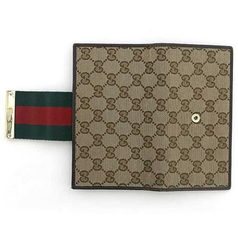 Pre-Owned Gucci Bifold Long Wallet Beige Brown Webbing Line 181668 
