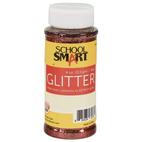School Smart 2004128 4 oz Jar Craft Glitter, Red