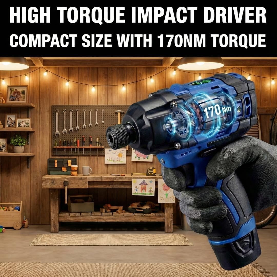 ACDelco G12 12V Brushless 1/4" Hex Impact Driver Kit, Includes (2) 2.0Ah Batteries and (1) Fast Charger, 125 ft-lbs Max Torque, 4-Mode Control, Sub-Compact for Automotive Repair - ARI12185-P2