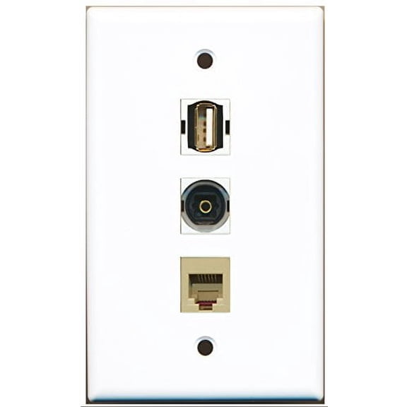 RiteAV - 1 Port USB A-A and 1 Port Phone RJ11 RJ12 Beige and 1 Port Toslink Wall Plate
