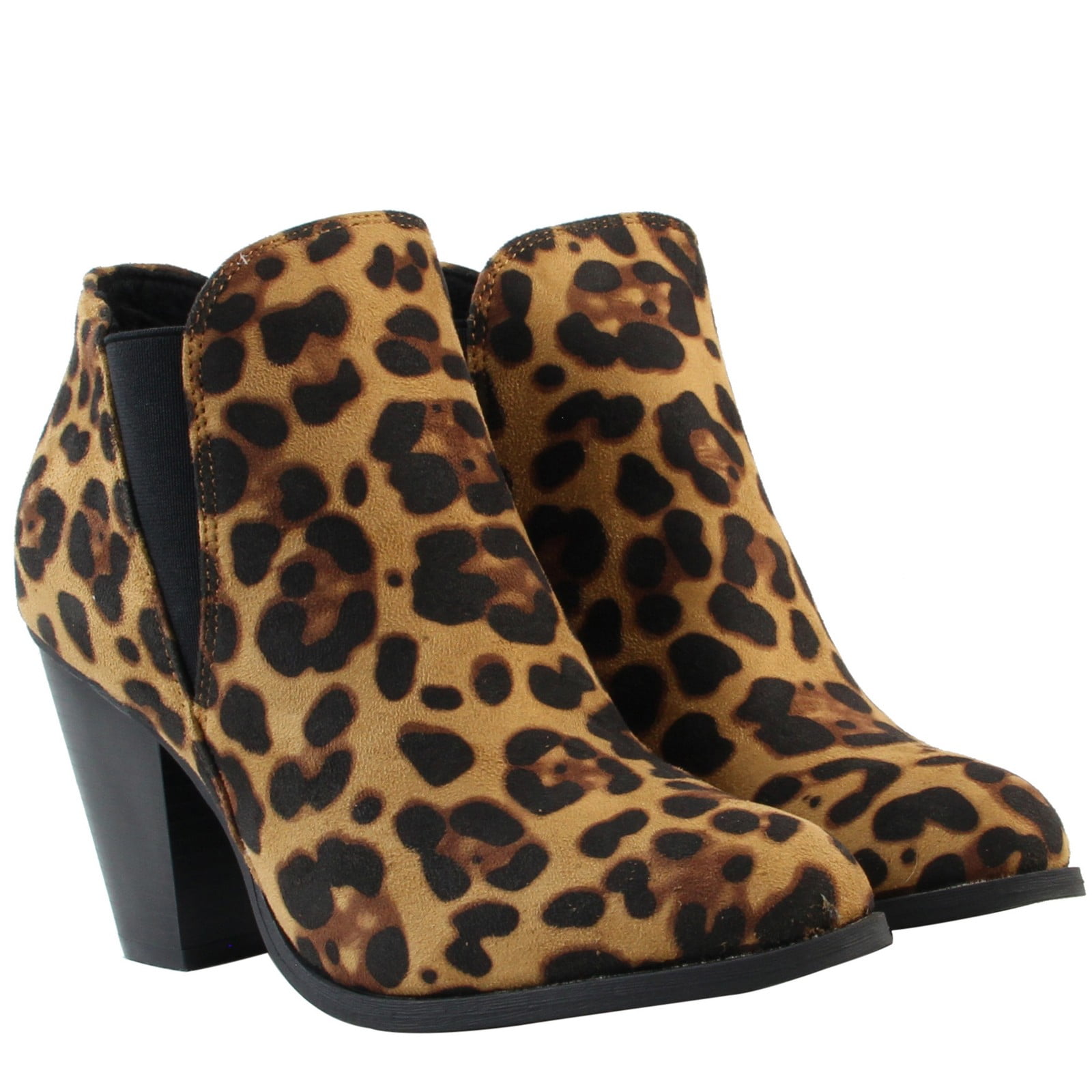 New Women's Leopard Print Chunky Heel Pull On Ankle Boots Chelsea Biker Shoes SZ 