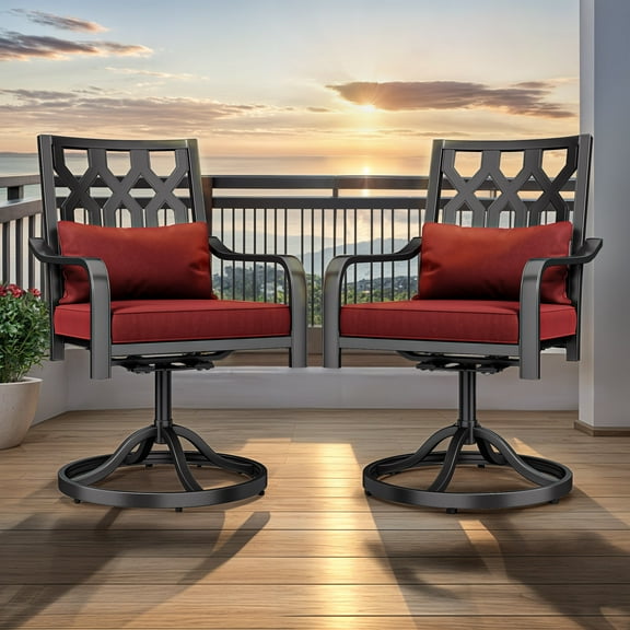 Wooflex Set of 2 Patio Swivel Dining Chairs with Cushion, Outdoor Dining Chairs with Cushioned Pillow & Sturdy Frame