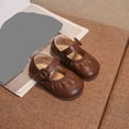 thumbnail image 6 of Unisex Kids Flats Brown | Non-Slip PU Faux Leather Round Toe Dress Shoes for Kids Girls Boys | Soft Sole for Wedding School Daily Wear,Size 8, 6 of 6