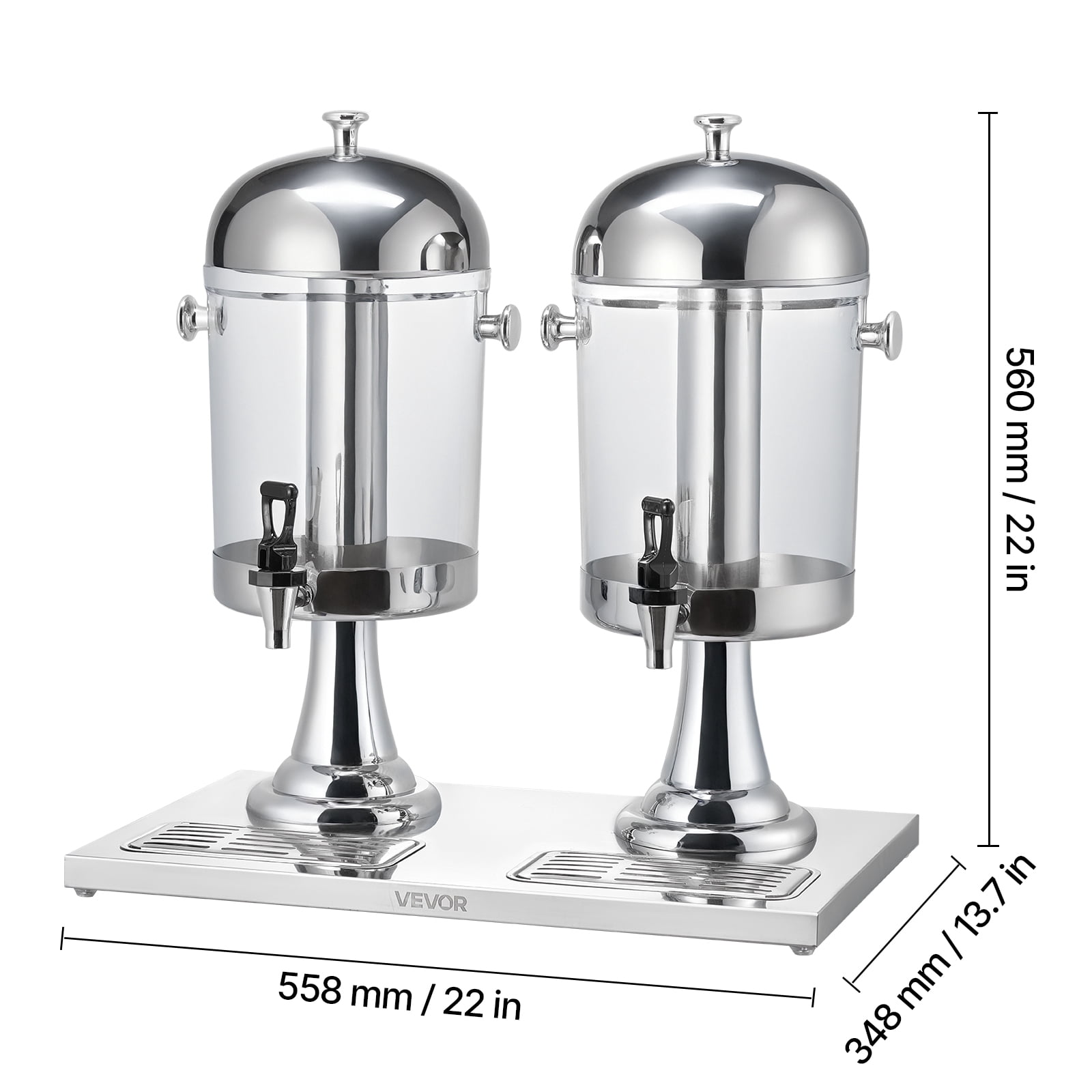 VEVOR Beverage Dispenser, 2.1 Gallon x 2 Drink Dispenser for Parties, Stainless Steel + Plastic Juice Dispensers with Spigot Ice Chamber Tray, Iced Tea Lemonade Dispensers, for Restaurants, Hotels