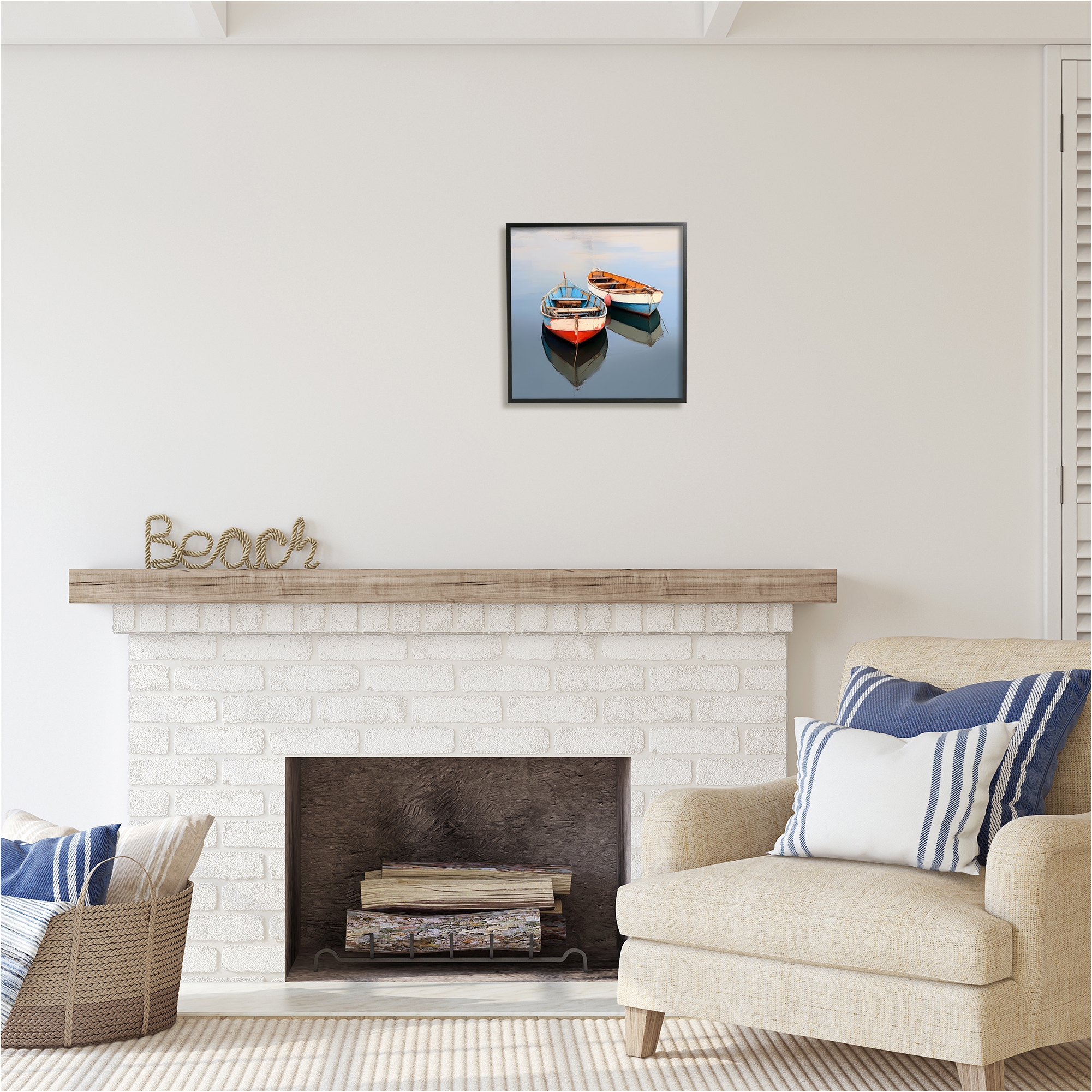 Stupell Industries Two Canoes in Lake Transportation Painting Black Framed Art Print Wall Art, 17 x 17