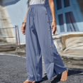 thumbnail image 2 of Plebaso Wide Leg Pants for Women Solid Color Elastic Waist Button Decoration Trousers Ladies Casual Loose Pants, 2 of 5
