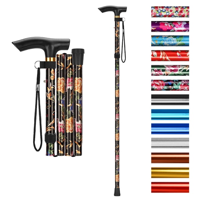 Bastón plegable Supregear, ajustable en 5 niveles de altura, ligero y portátil, de viaje, con correa de muñeca y mango en T, para personas mayores, discapacitadas, hombres y mujeres.