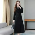 thumbnail image 4 of Skymirror Lapel Long Sleeves Pockets Waist Tight Loose Hem Woolen Coat Women Autumn Winter Buttons Placket Solid Mid-Calf Length Cardigan Coat, 4 of 8