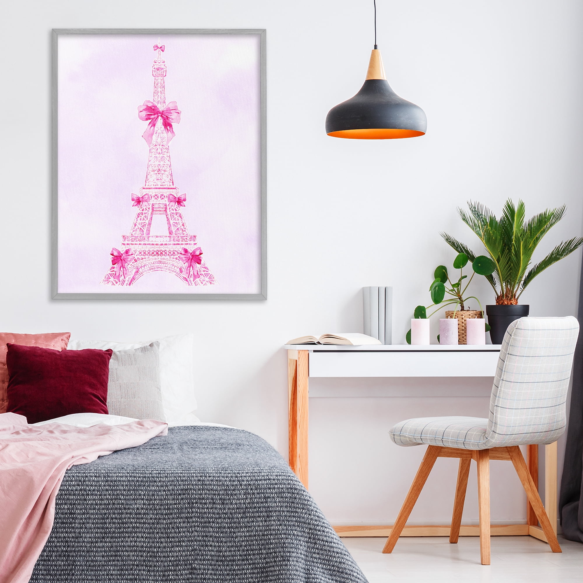 Stupell Industries Ribbon Bedecked Eiffel Tower Gray Framed Giclee Art, design by Ziwei Li