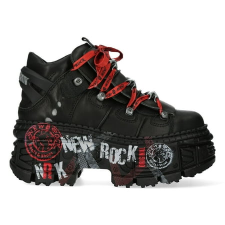 

New Rock Boots WALL106-C9 Unisex Metallic Black Leather Platform Gothic Boots 36