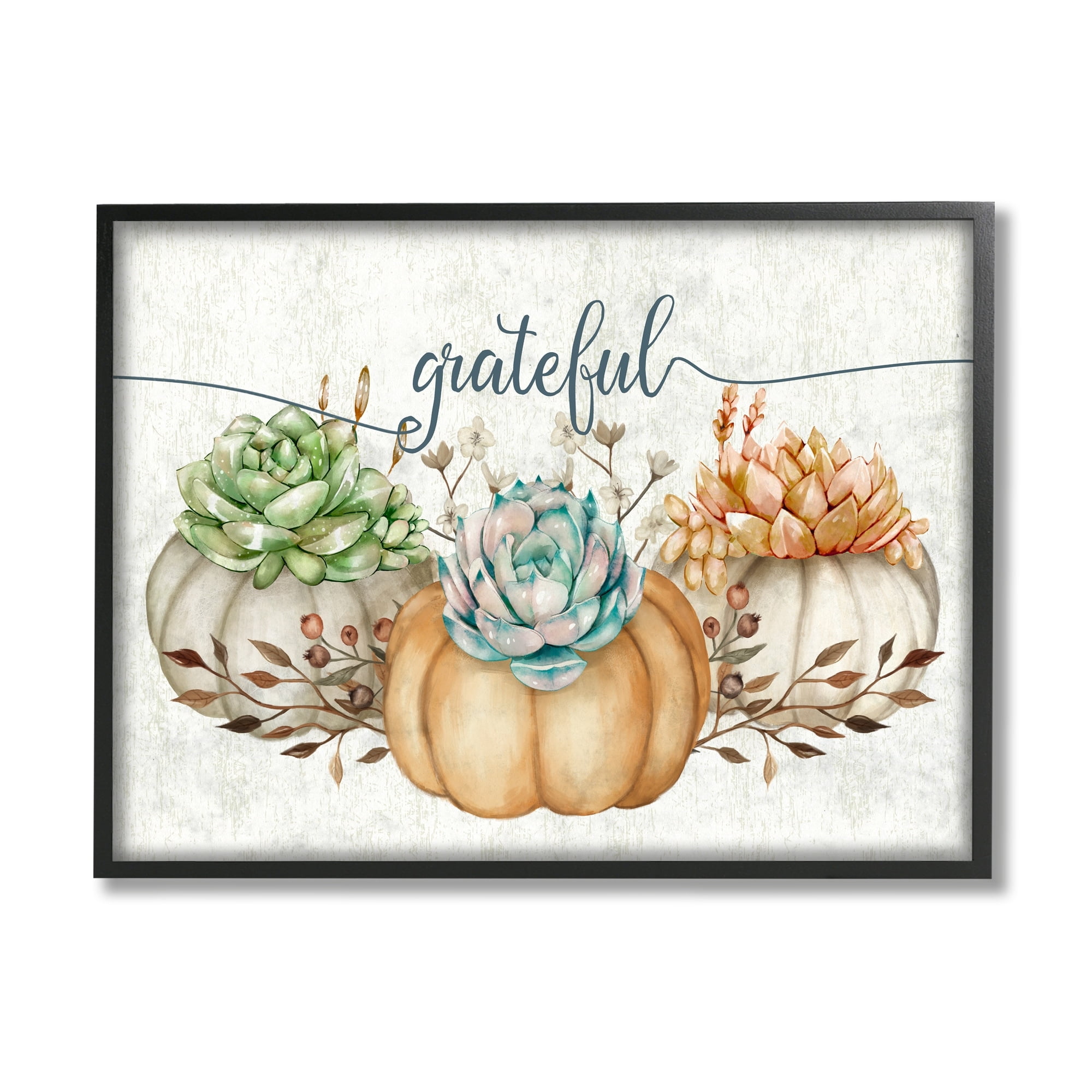 Stupell Industries Grateful Sentiment Boho Succulent Pumpkins Autumn Leaves, 30 x 24,Design by Ziwei Li