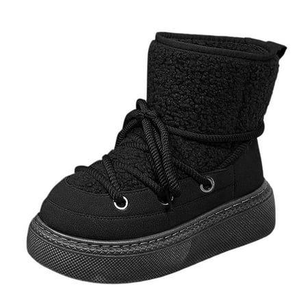 

Ediodpoh 2024 Winter New Foreign Trade Large Thick Bottom Laced Snow Boots for Women With Velvet Warmth And Leisure Height Increasing Ankle Boots Boots for Lady Black 7