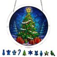 thumbnail image 3 of Wodellrrea Christmas Acrylic Suncatcher Puzzle, Tree Window Hanging Ornament, Stained Glass Style Decor, Green Night Tree, Colorful DIY Assembly Craft with Hanging Chain for Indoor Window, 3 of 9