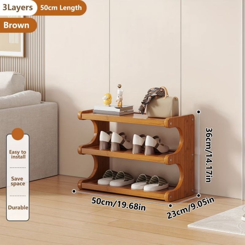 Howcool 3-Tier Bamboo Shoe Rack, Shoes Shoe Organizer, Freestanding Storage Shelf