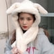 thumbnail image 3 of Conjunto 2 en 1 de gorro y bufanda de invierno para niña, con orejas de conejo y gorro cortavientos. Blanco, 3 of 9