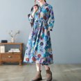 thumbnail image 2 of Vestido holgado para mujer con bolsillo, estampado floral, manga larga, cordón ajustable, 2 of 8