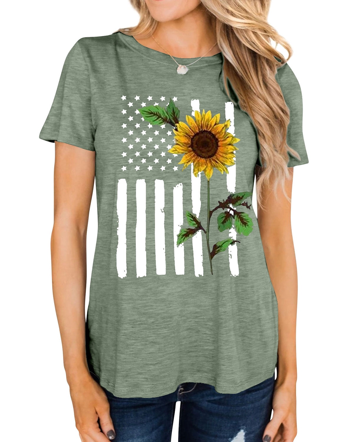 Women Sunflower Short Sleeve Crewneck T Shirts Plain Basic Tees Lightweight Breathable Blouse Summer Casual Tops 
