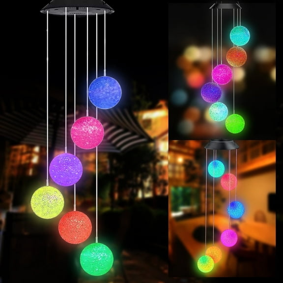 Syenll Solar Crystal Ball Wind Chime, Color Changing Mobile Hanging Wind Chime for Home Patio Yard Garden Decoration