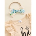 thumbnail image 6 of Suealasg Baby Girl Fall Clothes 3 6 12 18 24 Months Infant Girl Long Sleeve Letter Print Romper +Floral Suspender Skirt +Headband 3Pcs Casual Autumn Outfits for Newborn Girl, 6 of 8