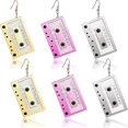thumbnail image 1 of 3 pares de pendientes de cinta de casete TANGJMXG color plata oro fucsia, 1 of 5