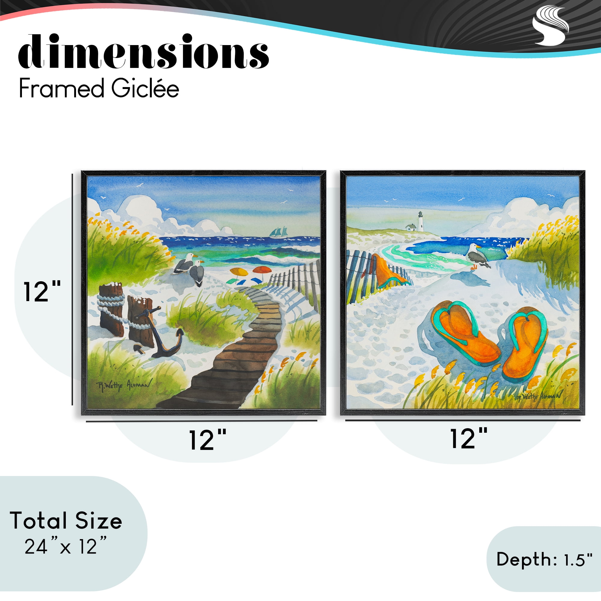 Stupell Industries Boardwalk Through Beach Scenery 2 Piece Black Framed Giclee Art Set, design by Robin Altman