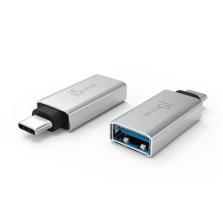 j5create - USB Type C-to-USB Type A Charge-and-Sync Adapter (2-Pack) - Black/Silver