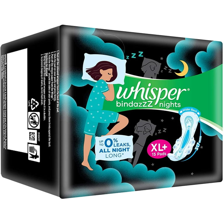 Buy Whisper Bindazzz Nights Sanitary Pads For Women XL+ 7 Napkins from  pandamart (Wari) online