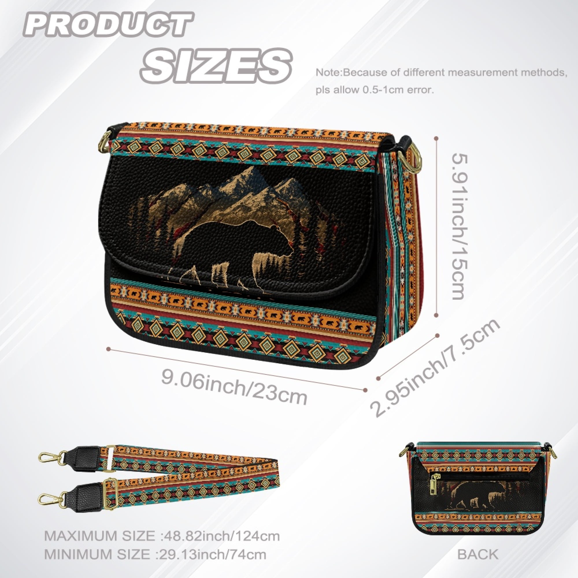 TSOVTHRID Small Crossbody Bag for Women Cell Phone Purse Women's Shoulder Handbags Wallet Purse with Zipper Inner Pocket, Aztec Tribal Bear Snow Mountain Forest Print