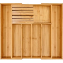 Utoplike Silverware Drawer Organizer Kitchen, Bamboo Cutlery Tray with Knife Block, Expandable Utensil Organizer Wooden